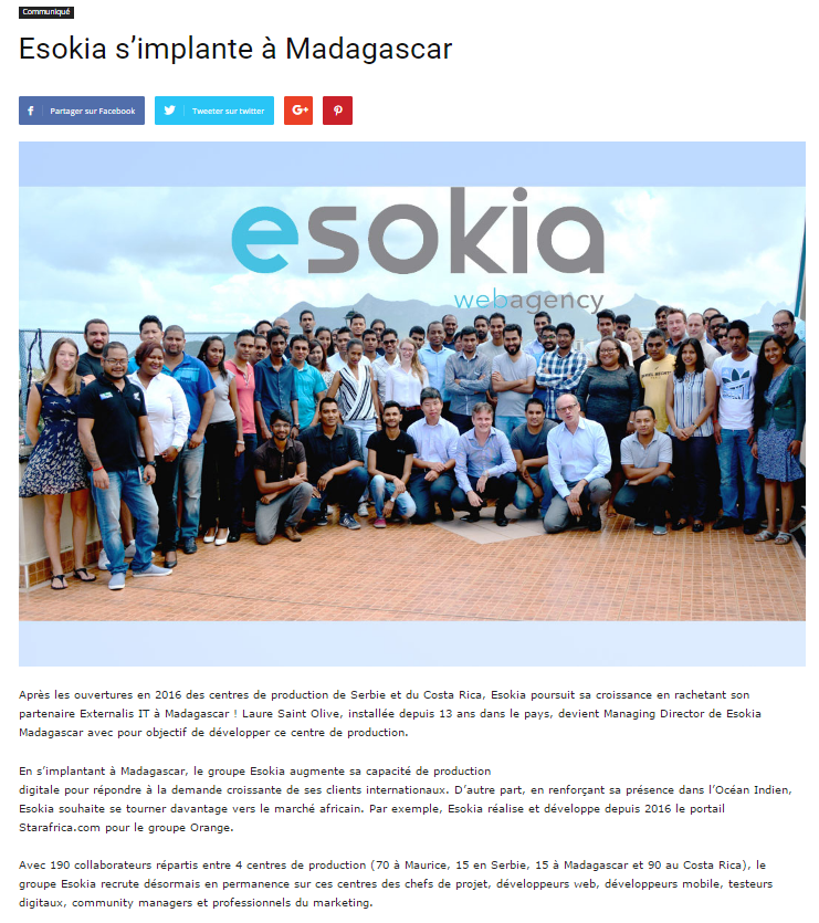 esokia s'implante à Madagascar 